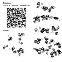 the dog paw prints are shown in black and white, as well as a qr code