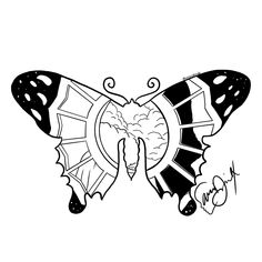 a black and white drawing of a butterfly