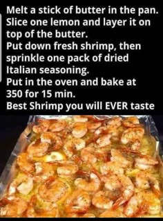 a facebook post with an image of shrimp on it and the caption reads, melt a stick of butter in the pan