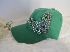 Youth Girls Kelly Green Baseball Cap with Butterfly Appliqué Girls Hat Little Girl Hat Toddler Hat Toddler Girl Baseball Caps Child Hats by theraggedyrose on Etsy Toddler Hats Girl, Rhinestone Hats, Girls Baseball, Green Baseball Cap, Girl Baseball Cap, Girls Flip Flops, Jeweled Shoes, Baseball Girls, Toddler Hat