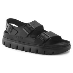 Milano Chunky Leather Black | BIRKENSTOCK Luxury Double Strap Footbed Sandals For Spring, Trendy Leather Sandals With Lug Sole, Modern Sport Sandals With Ankle Strap And Platform, Leather Chunky Platform Sandals For Streetwear, Modern Synthetic Sandals With Lug Sole, Modern Sport Sandals With Chunky Platform, Casual Sandals With Lug Sole For Streetwear, Modern Synthetic Sport Sandals With Chunky Platform, Modern Leather Sandals For Streetwear