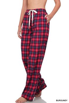 Plaid Pajama Pants in Burgundy    Lounge Pants Zenana- Tilden Co. Pjs Pants, Pyjama Pants, Pajamas Pants, Plaid Pajama, Plaid Pajama Pants, Cute Bras, Plaid Pajamas, Pajama Pant, Pants With Pockets