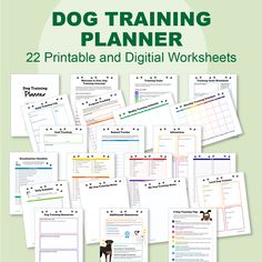 the ultimate dog training planner is shown with lots of printable worksheets on it