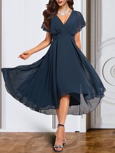 A-Line Cocktail Dresses Elegant Dress Wedding Guest Party Wear Ankle Length Short Sleeve V Neck Fall Wedding Guest Chiffon with Pure Color Strappy 2024 2024 - $113.99 Cocktail Dress Elegant, Cheap Cocktail Dresses, Cocktail Dresses Online, A Line Cocktail Dress, Chiffon Cocktail Dress, Fall Wedding Guest, Party Kleidung, Empire Dress, Sierra Leone