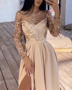 Long Sleeves Split Formal Dresses With Embroidery Dress Style: 4253 Occasion : Prom,Evening,Bridesmaids ,Formal,Bridal Party Dresses Process Time: 7 to 10 days Customized :Yes Shipment Method: DHL,Fedex,Aramex Delivery Time: 3 to 7 Work Days Celebrity Prom Dresses, High Split Dress, Long Sleeve Bridesmaid Dress, Champagne Bridesmaid Dresses, Champagne Bridesmaid, Lace Party Dresses, Formal Cocktail Dress, Long Sleeve Evening Dresses, Bridesmaid Dresses Prom