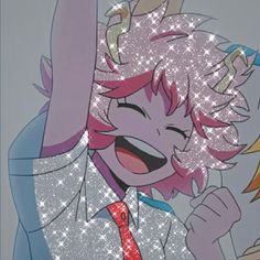 an anime character with pink hair and a red tie