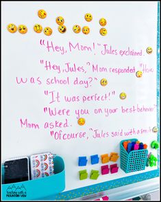 a white board with writing on it that says hey, mom's rules i'm responding us as school days