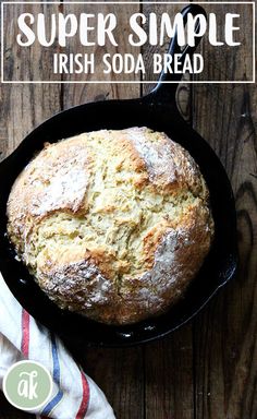 a loaf of irish soda bread in a cast iron skillet