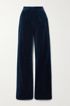 EXCLUSIVE AT NET-A-PORTER. Costarellos elevates traditional tailoring with opulent fabrics and meticulous attention to detail. These pants are made from sumptuous cotton-velvet in a luxe navy shade and have a darted high-rise waist and grosgrain trims tracing the straight legs. Blue Velvet Suit, Blue Velvet Pants, Edgy Jeans, Dark Blue Pants, Blue Dress Pants, Velvet Suit, Velvet Trousers, Navy Velvet, Velvet Pants