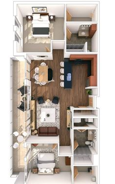 an overhead view of a two bedroom apartment