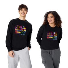 HUMAN LGBT Flag Gay Pride Month Crewneck Sweatshirt Grungy Style, Memphis Pattern, Black Crewneck Sweatshirt, Crewneck Style, Black Crewneck