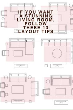 the floor plan for a living room is shown in pink and green colors, with different furniture