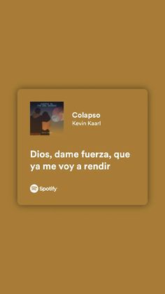 a brown card with an image of two people in the background and text that reads, dios, dane fuera, que ya me voy a rendir