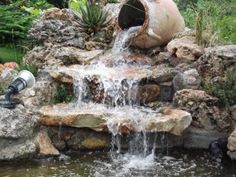 a water feature in the middle of a garden