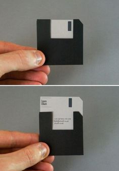 two pictures of the same business card being held up by someone's hand with their fingers