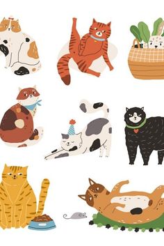 cats, dogs and other animals are depicted in this illustration