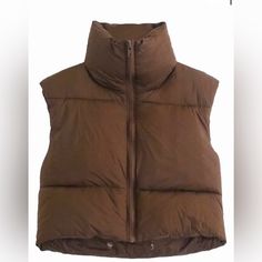 Mini Cropped Puffer Vest , Size- Small, Color- Brown, Worn A Couple Times Winter Crops, Puff Vest, Sleeveless Puffer, Woman Vest, Cropped Puffer Jacket, Winter Vest, Cropped Vest, Cotton Vest, Casual Vest