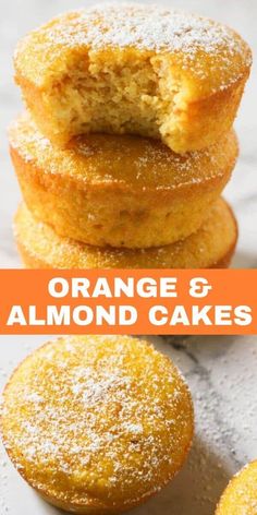 orange and almond cakes stacked on top of each other