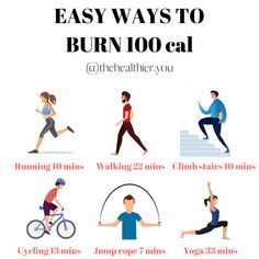 a poster with the words easy ways to burn 100 cal in english and spanish, including running