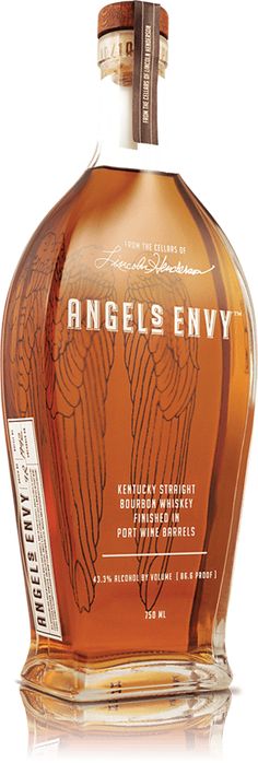 an angel's envy whiskey bottle on a white background