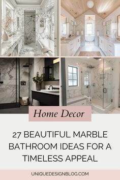 bathroom with marble walls and flooring that has the words home decor 27 beautiful marble bathroom ideas for a timeless appeal