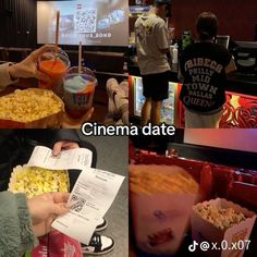 people are watching movies and eating popcorn at the same time as they wait for their order