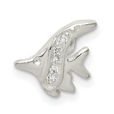 Carat in Karats Sterling Silver Polished Finish CZ Fish Chain Slide Pendant (11.2mm x 11.04mm) Size: M.  Color: Metal Type.  Gender: unisex.  Age Group: adult. Fish Pendant, Silver Pendants, Sterling Silver Pendants, Types Of Metal, Cubic Zirconia, Age Group, Fish, Sterling Silver, Chain