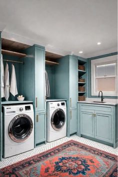 Small laundry room with freshly painted cabinets One Wall Laundry, Laundry Quotes, Small Laundry Space, Laundry Room Organization Ideas, Laundry Room Design Ideas, Laundry Makeover, Laundry Room Hacks