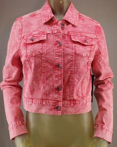 Boom Boom Jeans faded red pink cropped denim trucker jacket Jeans Large, Red Leather Jacket