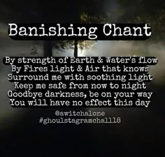 a dark background with the words banishing chart on it and an image of a tree in