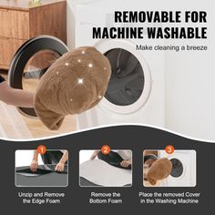 the machine washer is being used to remove clothes from the dryer and make it easier