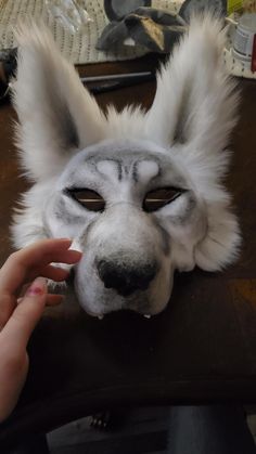 Made to order! A therian wolf or arctic fox mask. It is made on a simple mask base, with the snout, ears, eyes and more made from scratch by me. If you would like to see the materials I have them listed in the post ^^  however it does come unlined. Snow Leapord Therian Mask, Artic Fox Therian Mask Ideas, Arctic Fox Mask, Cool Therian Mask, Artic Fox Therian Mask, Arctic Fox Therian Mask, Wolf Mask Therian, White Therian Mask, Black Wolf Therian Mask