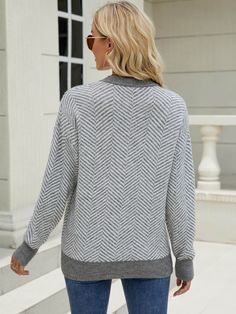 The Milo Herringbone Sweater features a round neckline, contrast trim, and a ribbed hem. *This is a drop ship item, which means it will ship from another facility. If you order multiple items, your order could come in separate packages. Estimated ship time is 5-10 business days.* Fabric: 52 Polyamide, 28 Nylon, 20 Polyester Fit: This sweater fits true to size. We suggest ordering your natural size. Model Fit: Modern Boho Fashion, Buy Sweaters, Zig Zag Print, Cream Base, Grey Knit Sweater, Chic Sweaters, Winter Blues, Sweater Sale, Herringbone Pattern