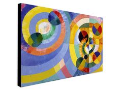 an abstract painting on canvas with circles and dots in the center, multicolored