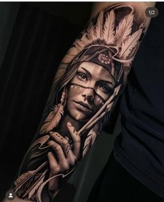 Realism Tattoos For Women, Tattoos For Women Leg, Tattoo Indien, Indian Headdress Tattoo