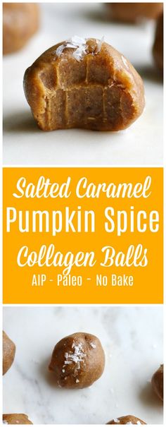 baked caramel pumpkin spice collagen balls with text overlay