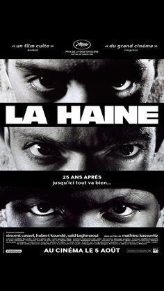 the movie poster for la haine with two men looking at each other in front of them