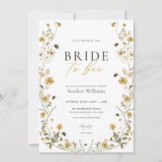 a white and gold floral bridal to be card with the words let's shower the bride on it