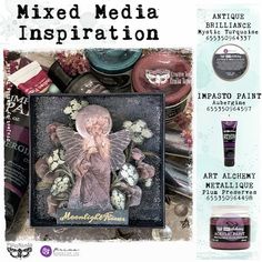 an advertisement for mixed media with some items in the background and text above it that reads,