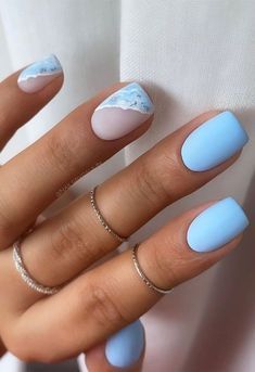 Short Nails For The Summer Nails Baby Blue, Beach Themed Nails, Teen Nails, Blue Nail Art Designs, Wave Nails, Beach Nail Designs, Beachy Nails, Summer Nails Beach, Light Blue Nails