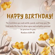 a birthday card with yellow flowers and the words happy birthday