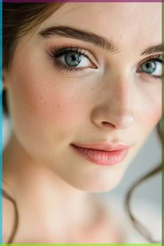 a beautiful young woman with blue eyes posing for a photo in front of the camera