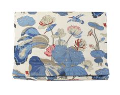 a blue and white floral print pocketed pouch with an open flap on the side