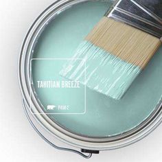 a paint can with a brush in it and the words seafoam pearl on it