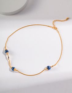 Blue Beaded Clavicle Chain Necklace As Gift, Blue Necklaces With Clavicle Chain And Round Beads, Blue Clavicle Chain Necklaces With Round Beads, Blue Beaded Clavicle Chain Necklace For Gift, Elegant Blue Jewelry With Beaded Chain, Adjustable Blue Clavicle Chain Necklace, Elegant Blue Beaded Chain Jewelry, Blue Metal Beaded Necklaces With Round Beads, Blue Metal Beaded Necklace With Round Beads