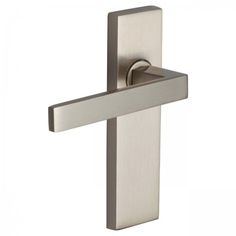 a stainless steel cross door handle on a white background