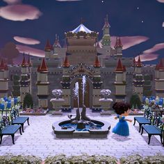 Michelle 👑 ACNH Addict on Instagram: "🏰 Cinderella’s Castle 🏰 Happy Monday, friends! Cinderella was one of my favorite movies as a child. One of the reasons I’m obsessed with crowns and castles 😂 #acnhterraforming #acnhexterior #acnhbuilds #acnhcastle Animal crossing ACNH Cinderella castle Disney terraforming build speedbuild new horizons nintendo mom gamer explore cozy" Castle Entrance Animal Crossing, Acnh Castle Build, Acnh Castle Wall, Animal Crossing Castle, Acnh Castle, Acnh Abandoned Castle, Acnh Hhp Castle, Acnh Cinderella, Castle Bedroom