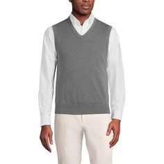 This lightweight, dressy Supima Fine Gauge Vest is the choice for men who like a smarter sweater. Smarter because the cotton we use is Supima®, the top 3 percent of all cotton grown in the U.S. Finer cotton ensures your sweater will fight pilling and last for years. Refined enough to pair beautifully with a blazer — or it can take your chinos and jeans up a notch. Sweater Vest Mens, Vests Mens, Kinds Of Clothes, Supima Cotton, Sweater Making, Cotton Sweater, Lands End, Sweater Vest, Vneck Sweater