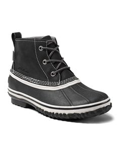 New ankle-high version of the pac boot first introduced by Eddie Bauer in the 1950s, reborn with waterproof full-grain leather upper and seam-sealed construction. That, along with the waterproof vulcanized rubber shell gives you complete protection from wet, slushy conditions. Fully lined with high-abrasion fabric and foam cushioning in forefoot and shaft. FREE RETURNS ON FOOTWEARValid for orders to the U.S. only from eddiebauer.com or eddiebaueroutlet.com. Free returns can be made at any Eddie 10 Inch Heels, Hunting Women, Camo And Pink, Nike Pro Women, Mid Boots, Eddie Bauer Women, Clothes Shopping, Sorel Winter Boot, Duck Boots