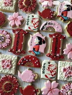 some decorated cookies are on a table